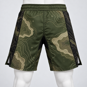 Custom Sublimation Front MMA Fight <b>Shorts</b> Unisex Topographic <b>Grappling</b> Training Sportswear OEM Private Label Performance - Product Image 6