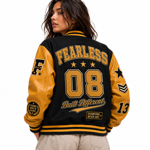 Chaqueta Varsity para Mujer, Personalizada con Parches, Manga de Cuero Sintético, Estilo Y2K, Proveedor Mayorista de Chaquetas de Moda para Mujer - Product Image 2