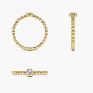 Anillo de Diamantes Solitario con Diseño de Cuentas en Oro Sólido de 14k, Joyería Fina, Diamante Natural Certificado, Anillos de Compromiso y Boda - Product Image 5