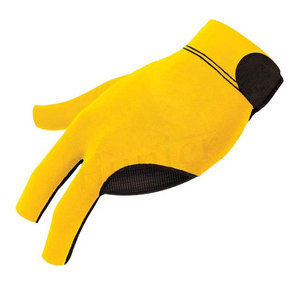 Gant de billard demi-doigt avec patch jaune et noir sur la paume pour droitier, usage sportif unisexe toutes saisons - Product Image 1