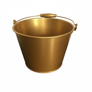 Seau en métal doré avec poignée, style rustique, jardinière décorative pour fleurs et plantes vertes, utilisation en jardin, seaux vintage - Product Image 1