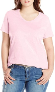 T-shirt décontracté pour femmes grandes tailles, été, 100% coton, col en V, manches courtes - Product Image 5