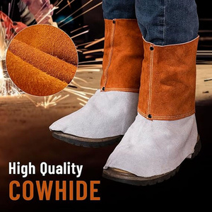 Couvre-chaussures de soudeur en cuir de vachette pleine fleur de qualité supérieure, guêtres de pompier imperméables certifiées CE, résistantes à la chaleur, SÉCURITÉ - Product Image 5