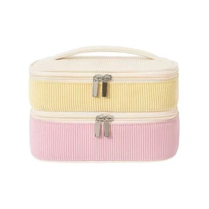 Pastel Ribbed Cosmetic Bag Pleated <b>Makeup</b> <b>Case</b> Zipper Toiletry Pouch Travel <b>Organizer</b> - Product Image 2