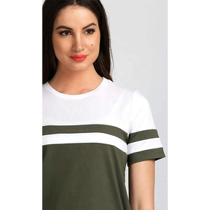 Venta al por mayor 100% algodón moda verano camiseta de gran tamaño para las mujeres diseño personalizado a rayas cuello redondo de talla grande ecológico - Product Image 2