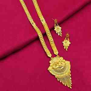 Juego de Joyería de Latón con Microincrustaciones de Oro de 14K, 18K y 24K, Diseño Floral Dorado, Estilo Rani Haar, para Bodas Indias, Venta al Por Mayor - Product Image 1
