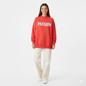 Women's Relaxed High Neck Daily Wear Oversized Mock Neck Core Streetwear Premium Casual Two-Tone Sequined Badge Front <b>Layer</b> <b>Top</b> - Product Image 2