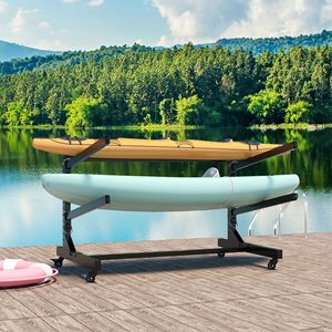 Support de rangement autoportant robuste pour kayaks, réglable avec roues verrouillables pour 2 kayaks, SUP et SUP gonflables - Product Image 1