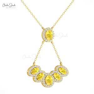 High Quality 1.80CTW Yellow Sapphire Cocktail <b>Necklace</b> 14K Solid Gold Diamond Trendy Womens <b>Statement</b> Chain <b>Necklace</b> on Discount - Product Image 2
