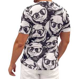 T-shirt à manches courtes pour homme avec imprimé de dessin animé de panda, col rond, coupe classique, style décontracté, tissu jersey 100% coton - Product Image 4