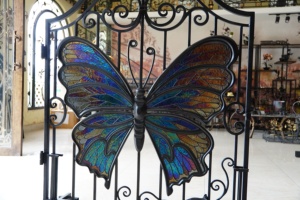 Wrought Iron Rustic Garden Gate Stained Glass Butterfly Design Manual <b>Swing</b> Style Exterior Metal Entry Door Finished Surface 1 - Product Image 4