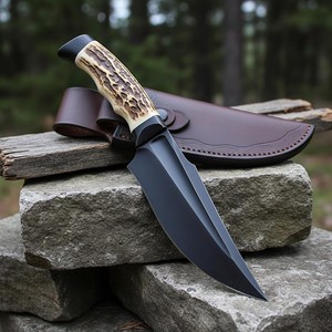 Cuchillo utilitario SHARP POINT TRADES con hoja de punta caída, acero de alto carbono, mango de madera, funda de cuero, 6.7 pulgadas de largo, para uso en exteriores. - Product Image 6