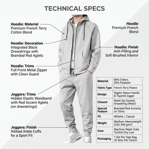 Ensemble jogging à capuche zippé pour homme, en coton/polyester mi-lourd, tailles XXS-6XL, grande taille, couleur unie, style streetwear et sportswear - Product Image 5