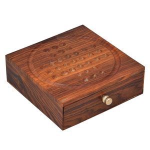 Jeu de solitaire en bois artisanal indien avec tiroir de rangement (rouge, 5 x 5 pouces) - Product Image 3