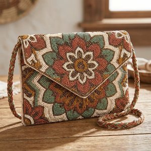 Sac de soirée de luxe en polyester, fait main, en forme de cœur, brodé de roses, orné de perles et de perles de rocaille, sac à bandoulière, vente en gros - Product Image 3