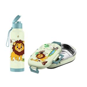 Fiambrera con estampado de León con calentador para niños para la escuela Tiffin Box Metal pulido con botella - Product Image 1