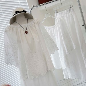 Jupe en dentelle brodée taille haute, longueur genou, coupe trapèze, style décontracté et féminin pour le quotidien, 100% coton - Product Image 1