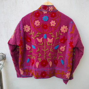 Handmade Women's Vintage Suzani Embroidery Woven Velvet Breathable Eco-Friendly <b>Mandarin</b> <b>Collar</b> Boho Winter Wear <b>Jacket</b> - Product Image 2