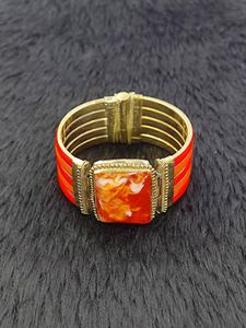Handmade Polished Studded Red Stone in Brass Bangles filled with Resin Inlay Vintage Brass Partywear Bangles reasonable Price - Product Image 5