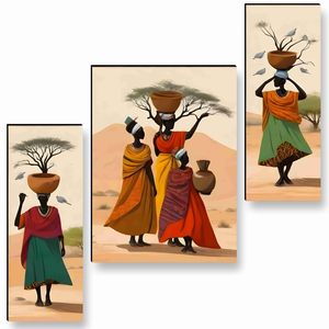 Peintures de femmes africaines pour décoration murale - Ensemble de 3 tableaux pour salon, art moderne 3D, grande taille avec cadres pour la maison - Product Image 3
