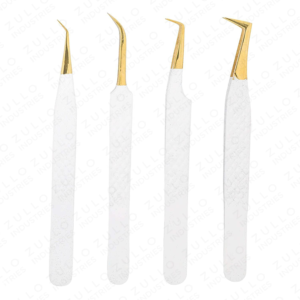 4PCS Custom Designed Eyelash Tweezers Set White Powder Coated Stainless Steel Gold Tip Volume <b>Lash</b> Extension Tool <b>Kit</b> - Product Image 2