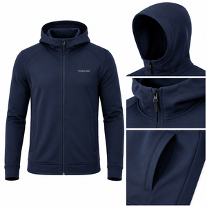 Custom Men's <b>Hooded</b> <b>Fleece</b> <b>Jacket</b> Breathable Polyester Zipper Closure Sporty Training Teamwear ODM Manufacturing - Product Image 3