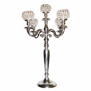 Candélabre de luxe en cristal et métal argenté à 5 bras, fait main, pour centres de table de mariage ou de fête, porte-bougies chauffe-plat, à vendre - Product Image 1