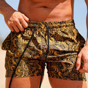 Shorts de bain pour hommes à séchage rapide, imprimé floral, résistants à l'eau, en tissu tissé léger, avec cordon de serrage, coupe estivale - Product Image 1