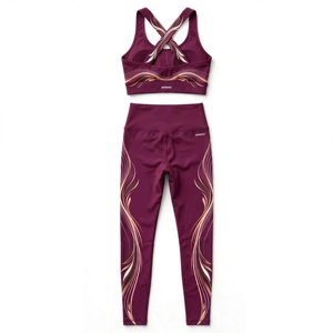 Ensemble de yoga 2 pièces Amkoor pour femme : Soutien-gorge de sport dos nageur à col rond et Legging taille haute longueur intégrale en Spandex/Polyester uni sans couture - Product Image 2