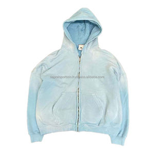Venta al por mayor de alta calidad de algodón de los hombres de gran tamaño Terry francés en blanco lavado Zip Up Hoodies Vintage ácido lavado térmico Sudadera con capucha para los hombres - Product Image 6