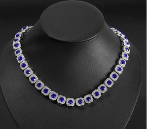Blue <b>Iced</b> <b>Out</b> Hip Hop Cuban Link <b>Chain</b> Necklace Zircon Inlay Platinum Plated for Anniversary Gift - Product Image 2