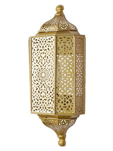 Golden <b>Brass</b> Color Moroccan <b>Lantern</b> Wall Sconce with Intricate Cutout Design for Home Decoration - Product Image 2
