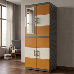 Naiba Modern Plastic <b>Wardrobe</b> Cabinet <b>with</b> Wood and <b>Mirror</b> Design For Bedroom Storage - Product Image 1