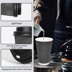 Confezione da 50 Bicchieri da Caffè Usa e Getta Isolati da 16 oz con Coperchi, Bicchieri di Carta Ondulata a Parete Ondulata a Forma di H per Asporto - Product Image 3