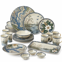 Assortiment de vaisselle en mélamine couleur taupe chaud, avec tasses, bols et assiettes assortis, pour les services de café, de hôtel, de buffet