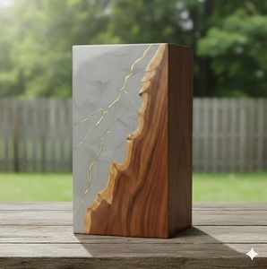 Luxury Grey Marble Resin & Wood Cremation Urn Modern Wood Memorial <b>Keepsake</b> Forever Rest Black & Gold Urn Sacred Gold <b>Memory</b> Urn - Product Image 3