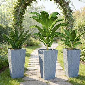 Set di 3 Vasi Conici Grigio Chiaro per Esterni, Eleganti Fioriere per Decorazione Giardino - Product Image 1