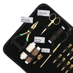 Kit d'outils pour extensions capillaires avec pince à micro-perles, crochet à boucle, aiguilles courbées, pinces de sectionnement, fil pour perruque et mini-ciseaux - Product Image 4