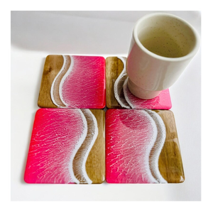 Handmade Ocean Wave Epoxy Wood Coasters – Decorative Round Drink Coaster 4 <b>pc</b> <b>Set</b> - Product Image 3