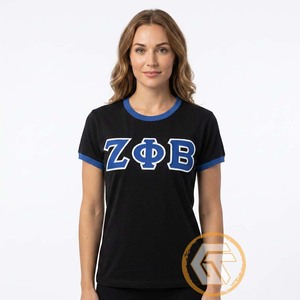 T-shirts personnalisés Zeta Phi Beta pour femmes, en coton 100% respirant, à col en V et manches courtes, brodés, collection été - Trésors grecs - Product Image 4