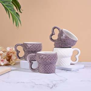 Set of 6 Soft Amber Crystal Heart Ceramic Cups - Product Image 1