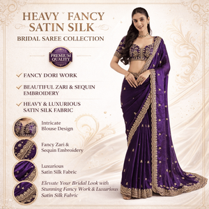 Sari de Seda Satinada Fandy |   Sari con Bordado de Dori, Zari y Lentejuelas |   Sari de Diseñador para Bodas y Fiestas |   Sari Étnico Tradicional Indio - Product Image 5