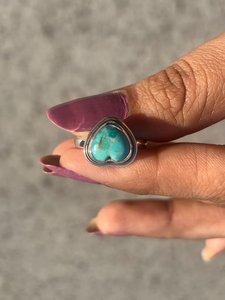925 Sterling Silver <b>Turquoise</b> Heart <b>Ring</b> Handmade Minimalist <b>Ring</b> for Women Jewelry Gift - Product Image 4