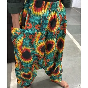 Celana Harem terlaris dengan cetakan unik di kain katun Jepang dengan 2 saku, Bohemian, celana gaya Hippie untuk Pria & Wanita