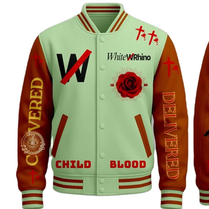 Veste universitaire avec manches en cuir PU et broderie directe - Product Image 1