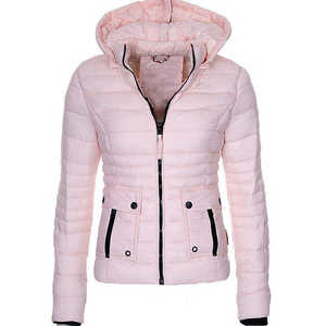 Women's Gray Quilted Puffer <b>Jacket</b> With Hood Zipper Closure Winter Short Coat Full Sleeve Warm Outerwear - Product Image 5