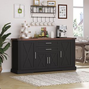 Mobiletto da Cucina Stile Fattoria con Ante Scorrevoli da 160 cm, 2 Cassetti, Grande Credenza, Tavolo Bar Caffè, Ripiani Regolabili - Product Image 1