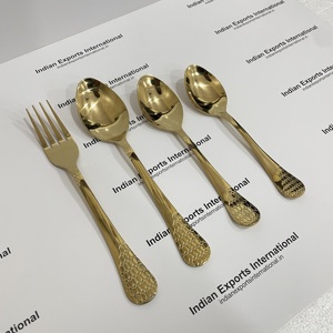 Ensemble de couverts de luxe en acier inoxydable PVD doré avec poignée nid d'abeille, finition miroir, design moderne, portable, compatible lave-vaisselle - Product Image 4