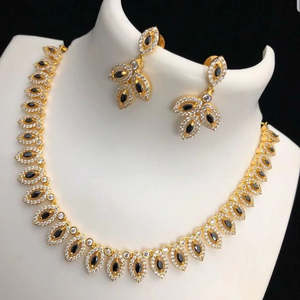 Fashion Jewelry Set-Black & White American Diamond Style Necklace - Product Image 1