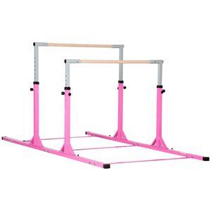 Sbarre parallele rosa per ginnastica junior, 13 livelli di altezza regolabile, doppio blocco di sicurezza, per interni/esterni - Product Image 1